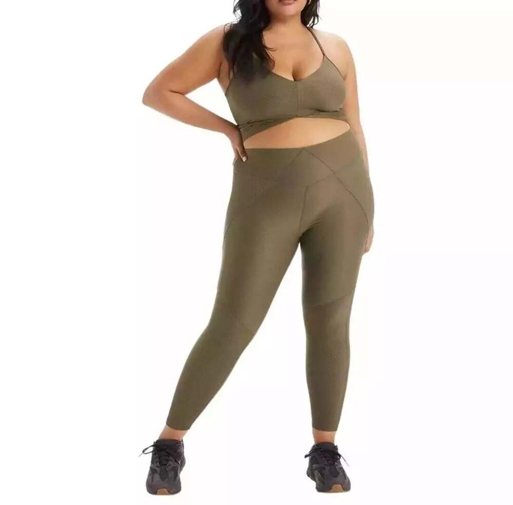 Good American Size 6 / Plus Size 3XL Green Sea Turtle Angled Rib Leggings NWOT